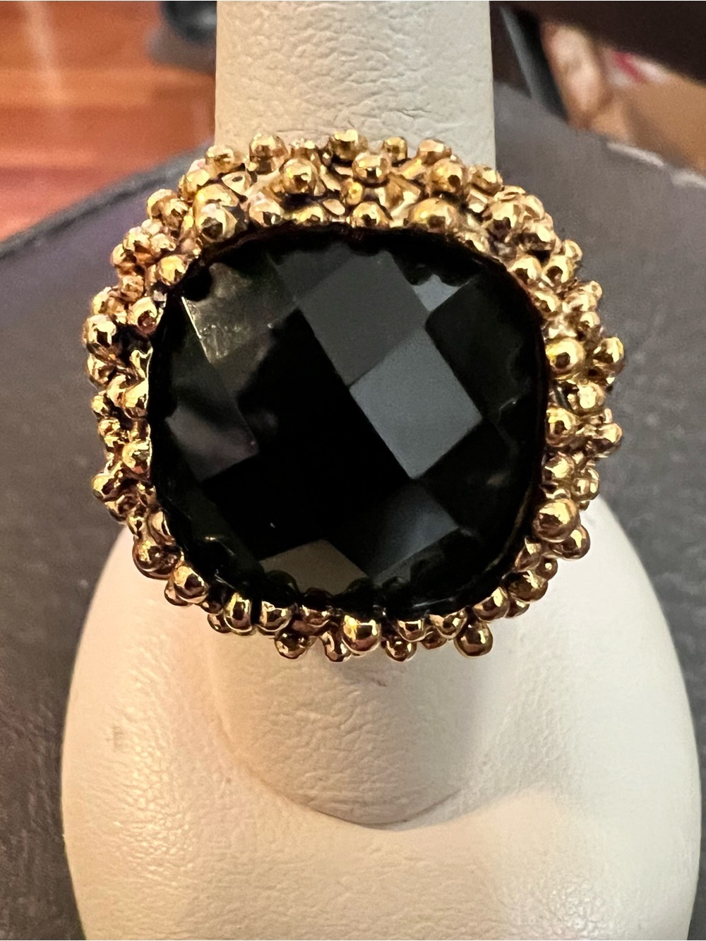 AVON CAVIAR Gold-Tone Ring with Black Faceted Stone - Women's Statement Ring